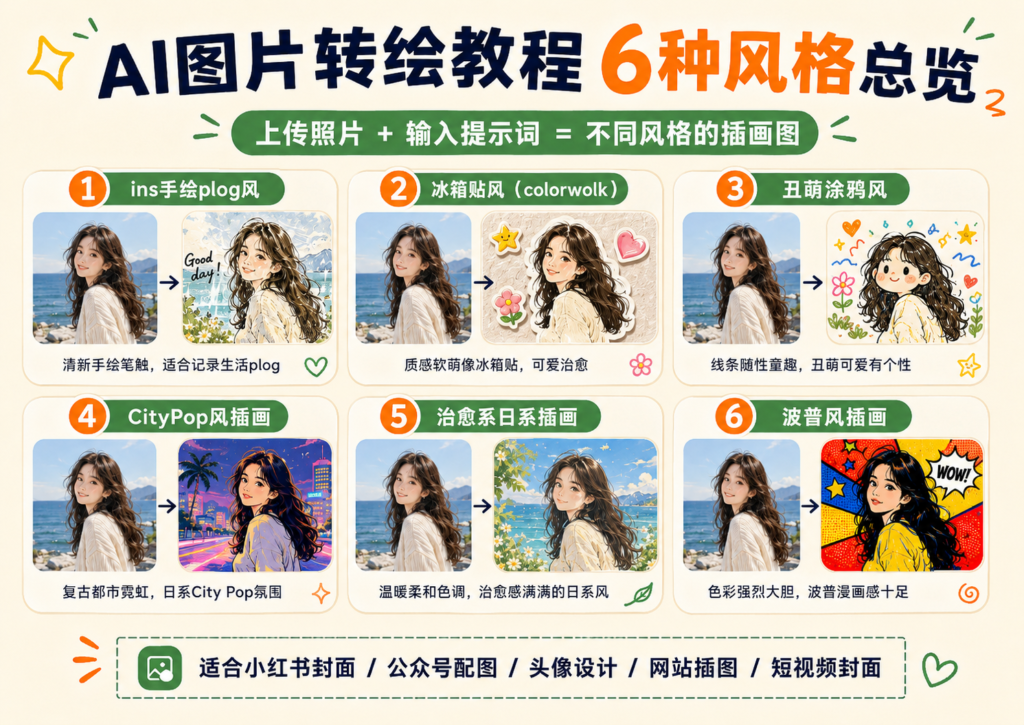 普通照片一键变涂鸦插画?这 6 组 AI 转绘提示词可以直接抄-一尺涵知