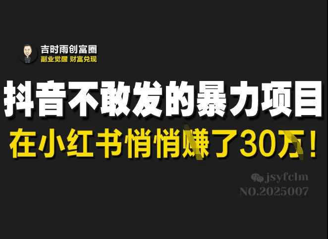 抖音不敢发的暴利项目，在小红书悄悄挣了30W-一尺涵知