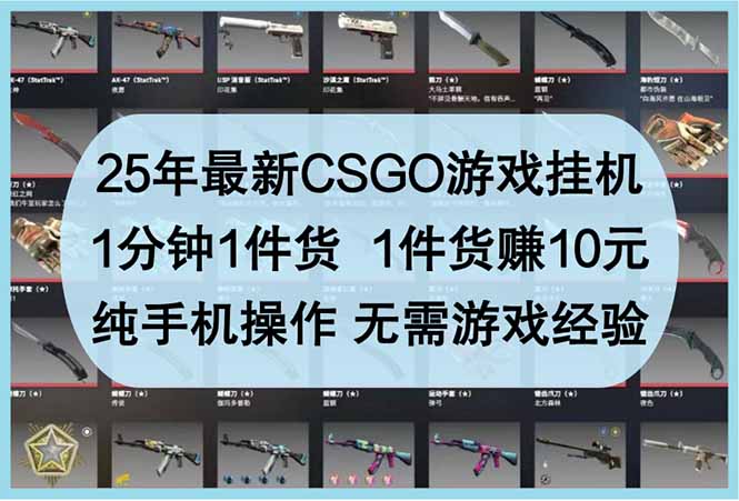 25年最新CSGO游戏挂机，1分钟1件货，1件货赚10元 纯手机操作 无需游戏经验-一尺涵知