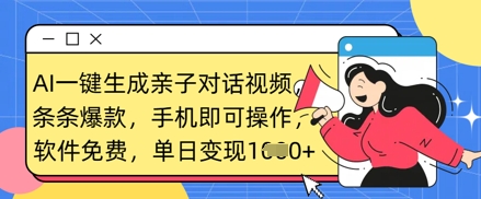 AI一键生成亲子对话视频，条条爆款，一部手机即可操作，单日变现数张-一尺涵知