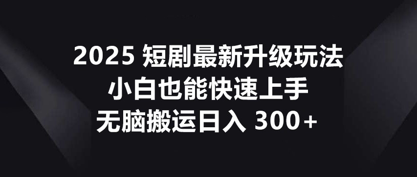 2025短剧最新升级玩法，小白也能快速上手，无脑搬运日入300+-一尺涵知