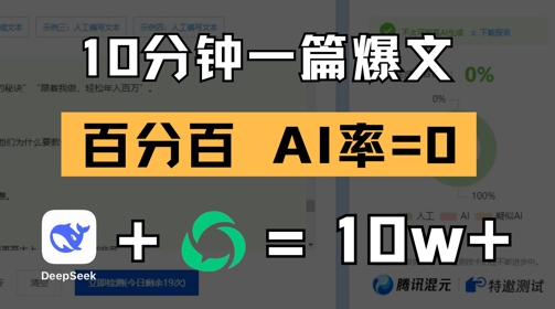 10分钟一篇爆文，100% 零AI率，用deepseek轻松玩转公众号爆文项目-一尺涵知