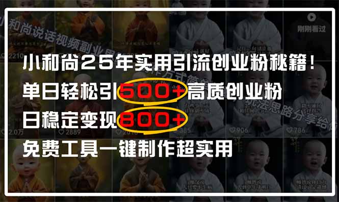 小和尚2025年实用引流秘籍！单日轻松引500+高质量创业粉，日变现800+，…-一尺涵知