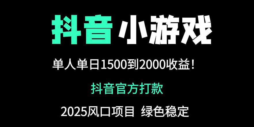 抖音官方小游戏2025全网最新玩法，暴利赚钱项目，单机日入2000+-一尺涵知