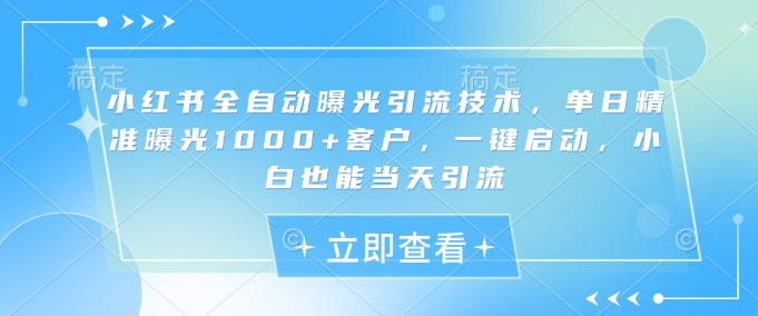 小红书全自动曝光引流技术，单日精准曝光1000+客户，一键启动，小白也能当天引流【揭秘】-一尺涵知