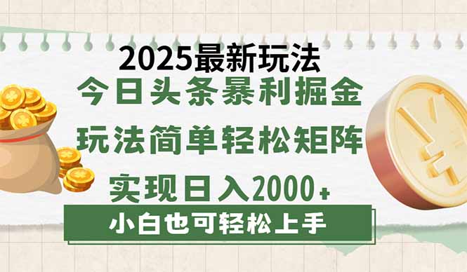 今日头条2025最新玩法，思路简单，复制粘贴，轻松实现矩阵日入2000+-一尺涵知