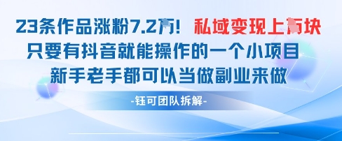 抖音私域项目23条作品涨粉7.2W，私域变现1W-一尺涵知