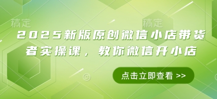 2025新版原创微信小店带货者实操课，教你微信开小店-一尺涵知