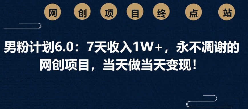 男粉计划6.0：7天收入1W+，永不凋谢的网创项目，当天做当天变现！-一尺涵知