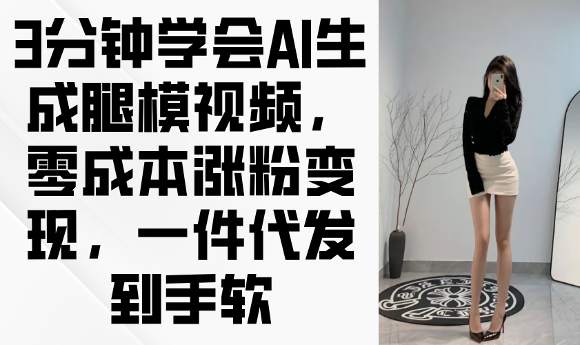3分钟学会AI生成腿模视频，零成本涨粉变现，一件代发到手软-一尺涵知