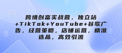 跨境创富实战营，独立站+TikTok+YouTube+谷歌广告，经营策略，店铺运营，精准选品，高效引流-一尺涵知