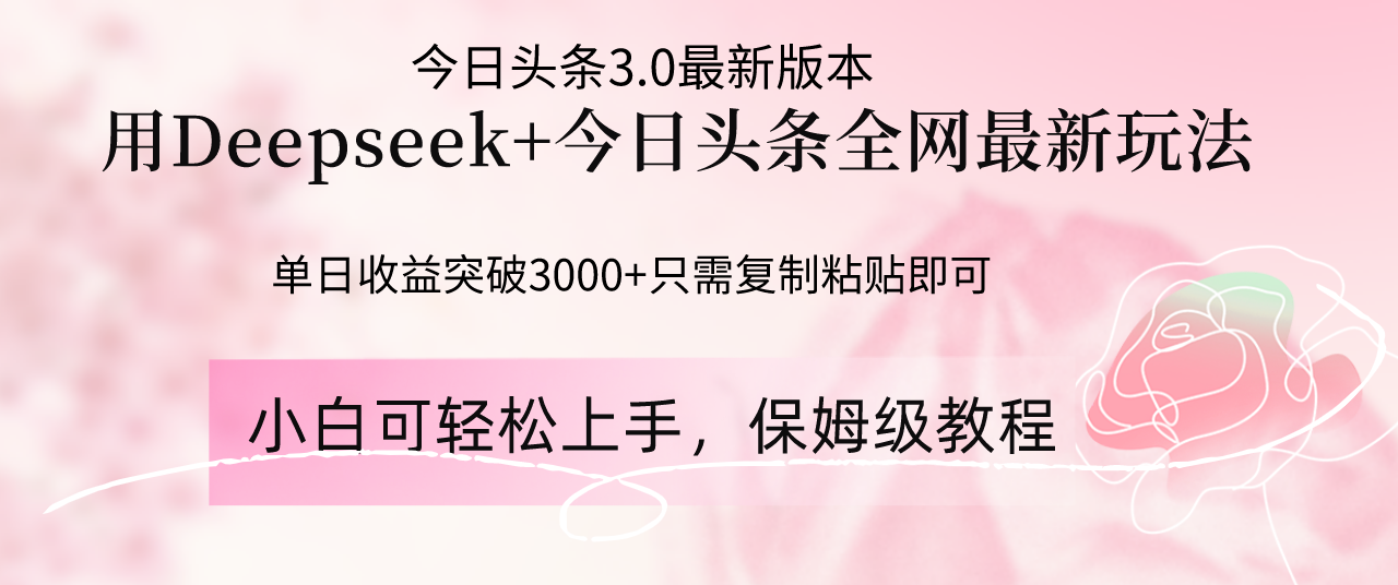 Deepseek结合今日头条全网最新玩法，单日收益突破3000+，只需要简单的…-一尺涵知