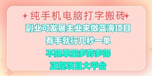 纯手机电脑打字搬砖，有手就行，几秒一单，多劳多得，正规项目大平台【揭秘】-一尺涵知